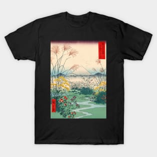 Flowers and Mount Fuji Japanese illustration T-Shirt